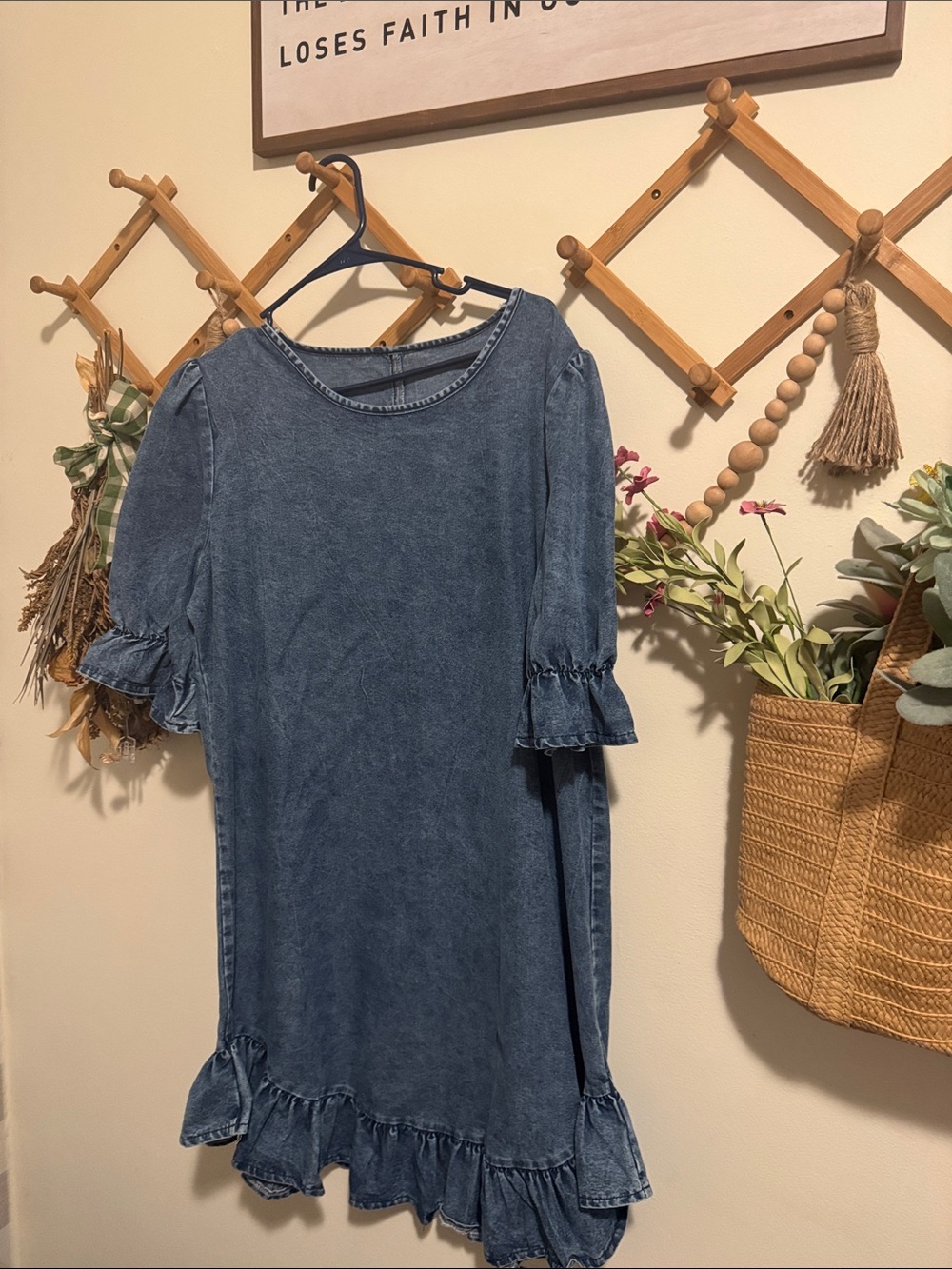 SHEIN Blue Ruffle Hem Denim-Style Dress
